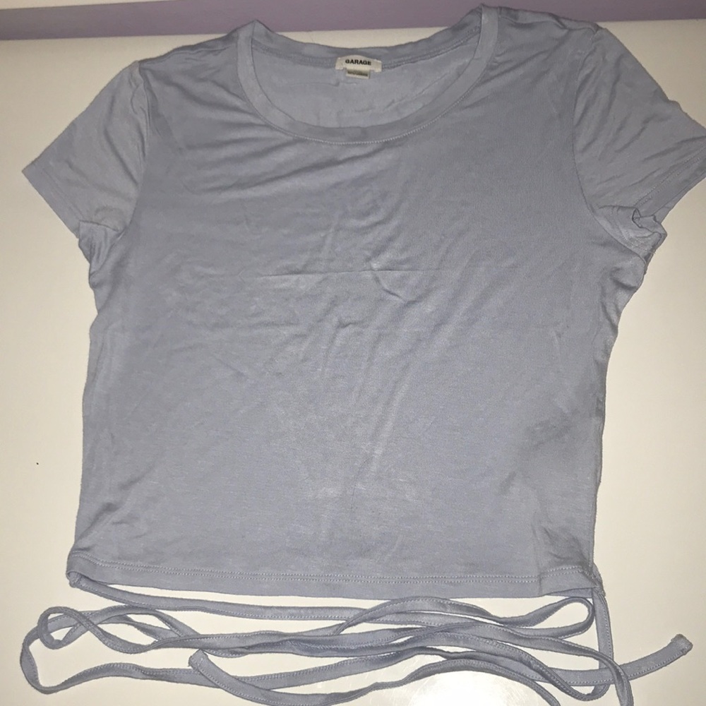 GARAGE Blue crop top, ties around the waist.